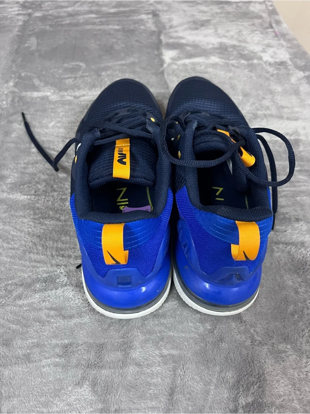 Nike Men’s Navy & Royal Blue Athletic Shoes with White Swoosh and Yellow Accents